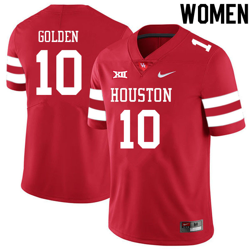 Women #10 Matthew Golden Houston Cougars College Big 12 Conference Football Jerseys Sale-Red - Click Image to Close